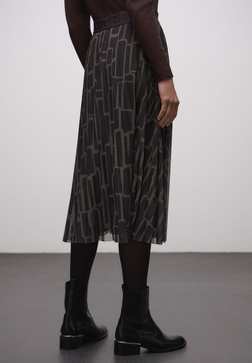 Mesh Plissée Rock mit Print