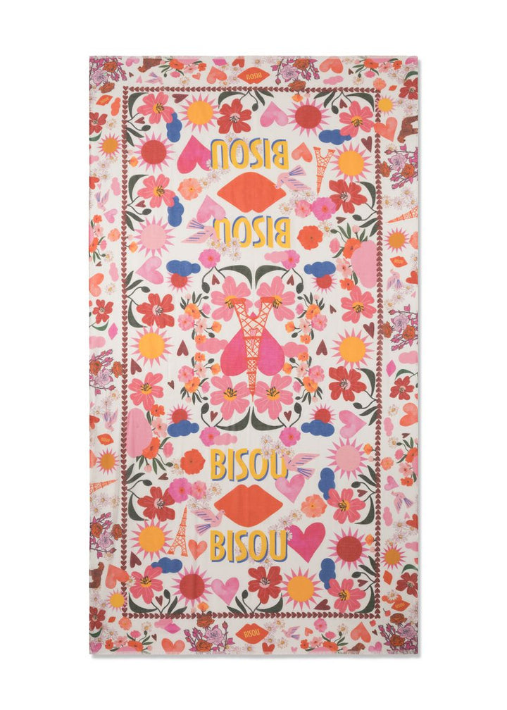 Schal aus reiner Baumwolle mit Mustermix und BISOU-Schriftzug