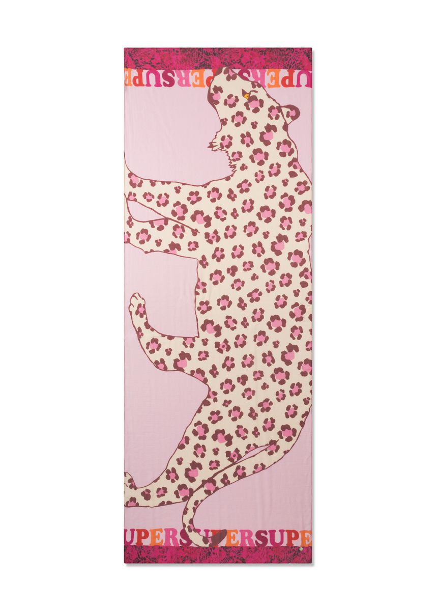Schal aus feiner Modal-Baumwoll-Mischung mit Leopard und SUPER- Schriftzug