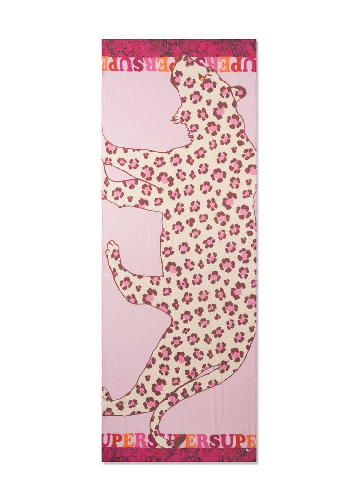 Schal aus feiner Modal-Baumwoll-Mischung mit Leopard und SUPER- Schriftzug