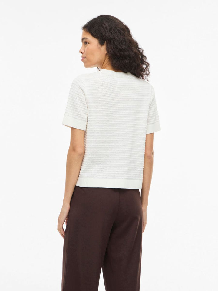 VILOLLO O-NECK S/S DETAIL KNIT TOP- NOOS