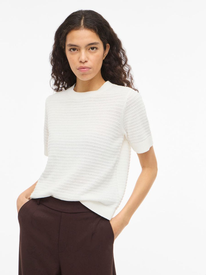VILOLLO O-NECK S/S DETAIL KNIT TOP- NOOS