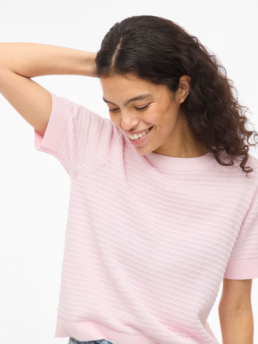 VILOLLO O-NECK S/S DETAIL KNIT TOP- NOOS