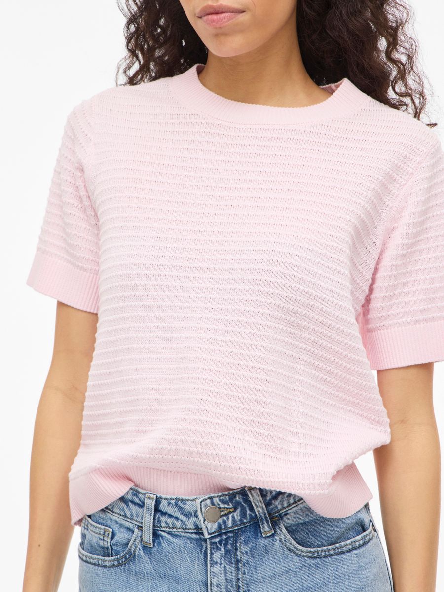 VILOLLO O-NECK S/S DETAIL KNIT TOP- NOOS