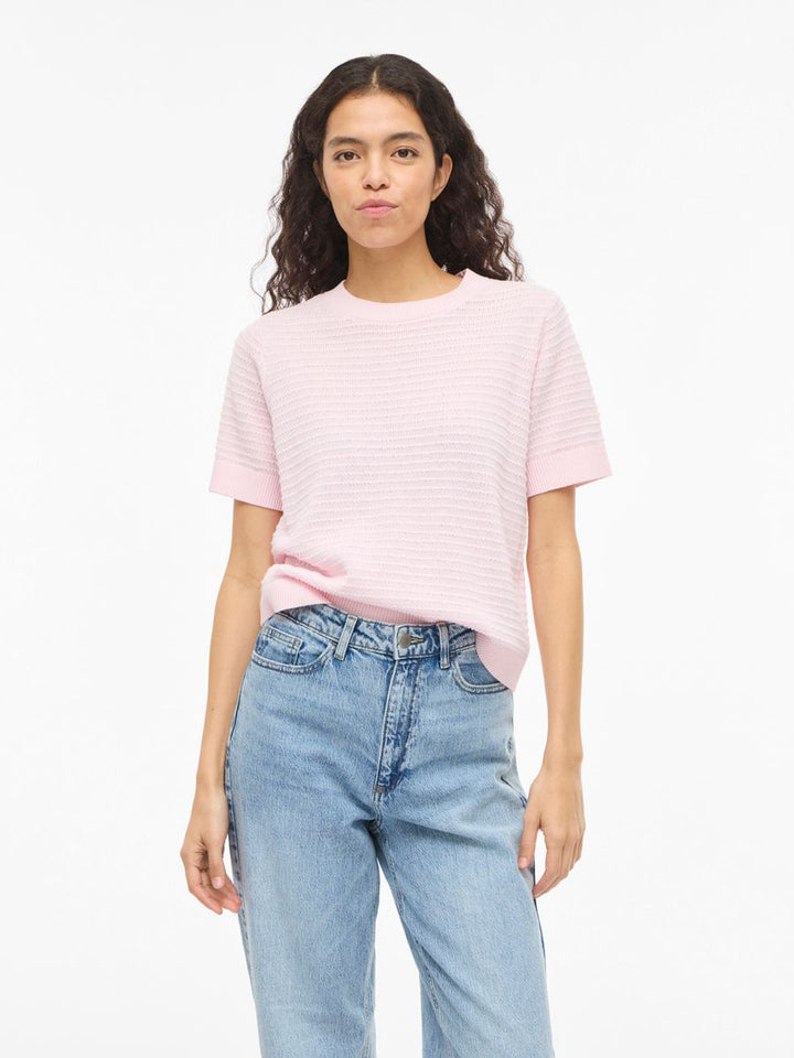 VILOLLO O-NECK S/S DETAIL KNIT TOP- NOOS