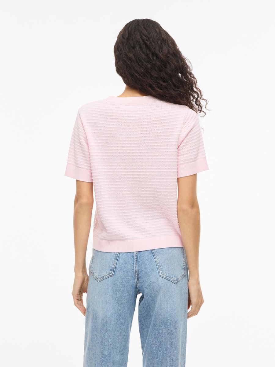 VILOLLO O-NECK S/S DETAIL KNIT TOP- NOOS