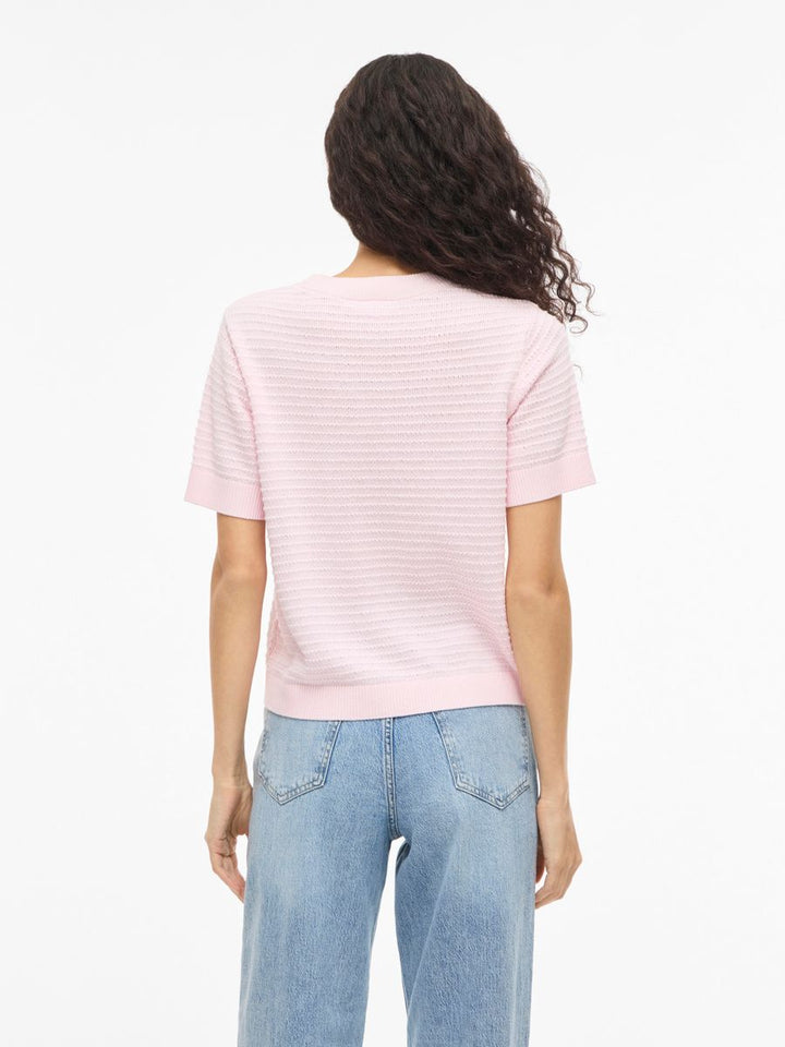 VILOLLO O-NECK S/S DETAIL KNIT TOP- NOOS