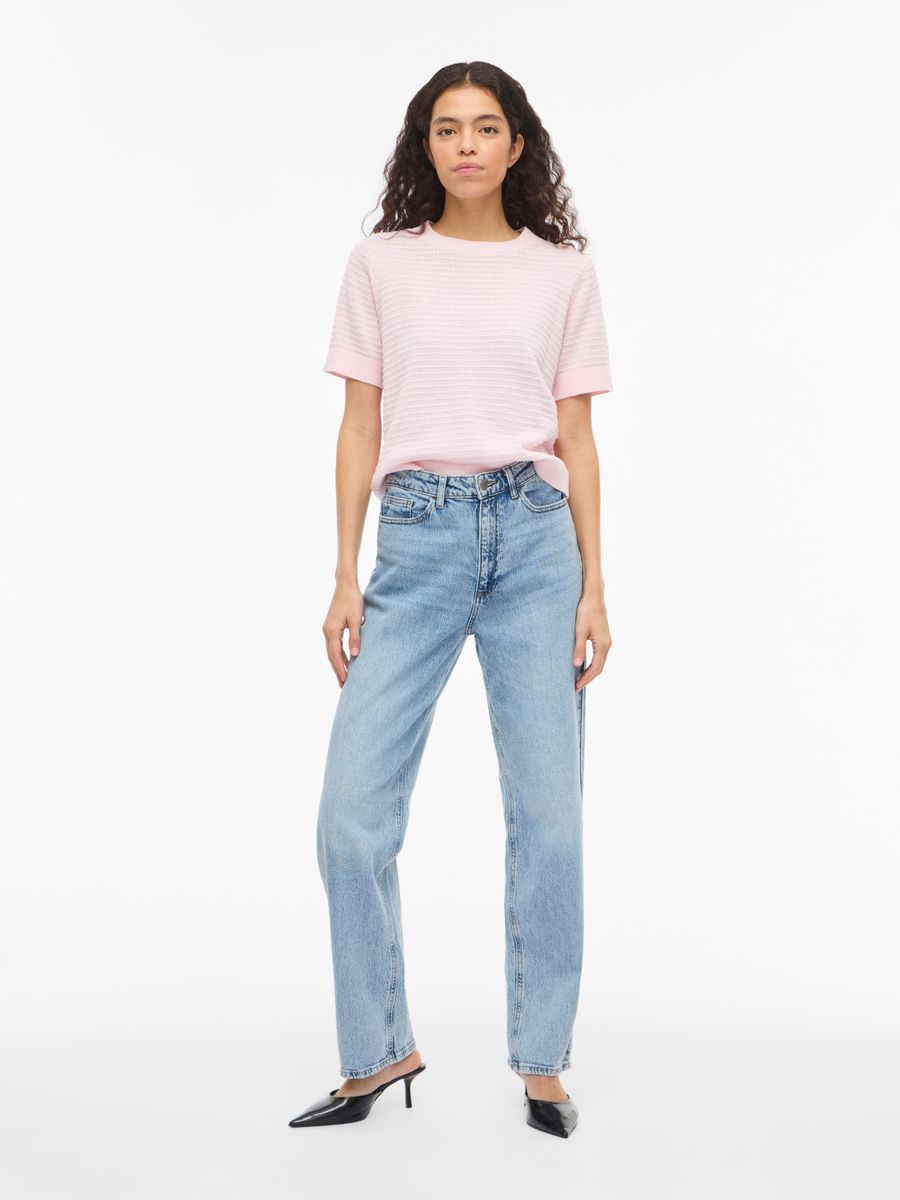 VILOLLO O-NECK S/S DETAIL KNIT TOP- NOOS