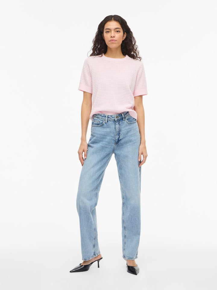 VILOLLO O-NECK S/S DETAIL KNIT TOP- NOOS