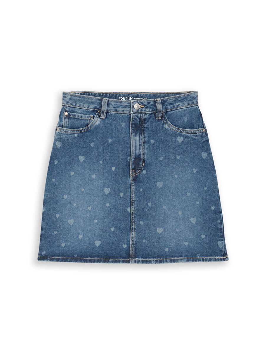 Mini-Jeansrock mit Herz-Print