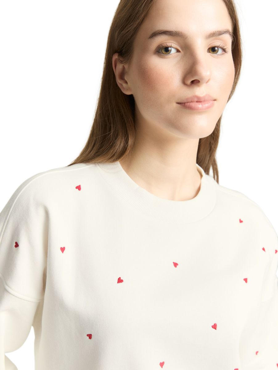 Loose Fit Sweatshirt mit Herz-Stickerei