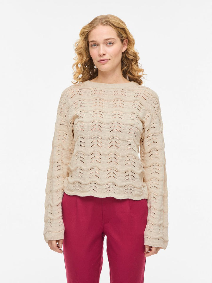 VIWAVE O-NECK LS POINTELLE KNIT TOP-NOOS
