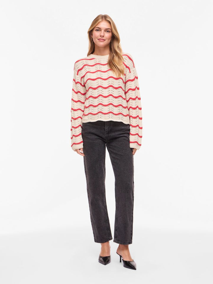 VIWAVE O-NECK LS POINTELLE KNIT TOP-NOOS