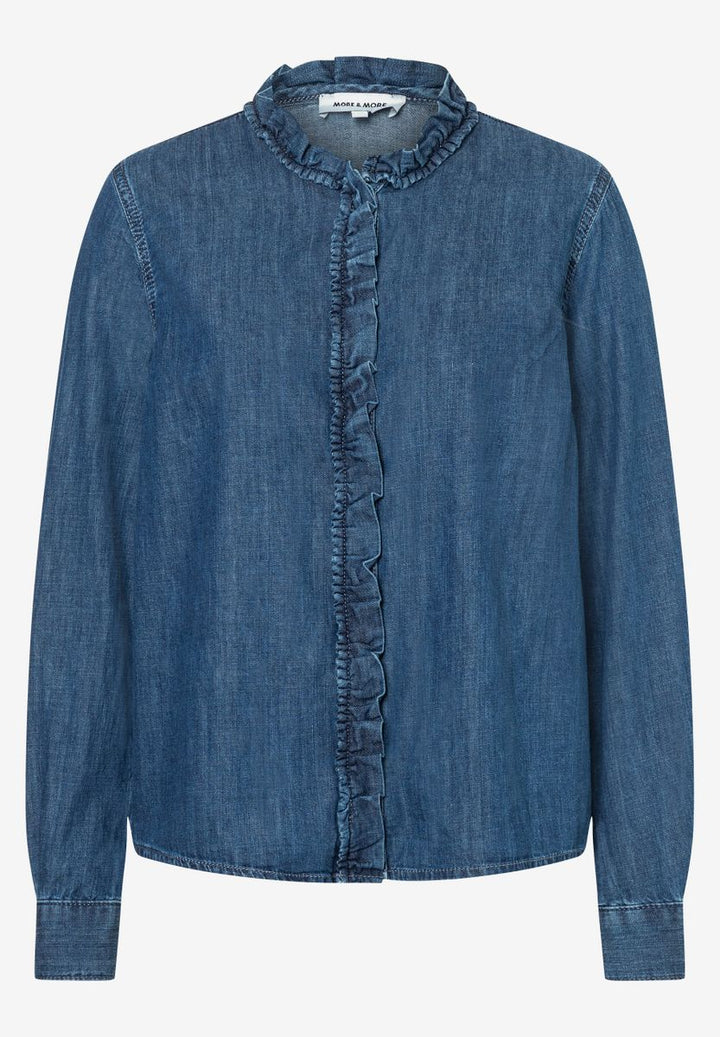 Jeansbluse mit Rüsche