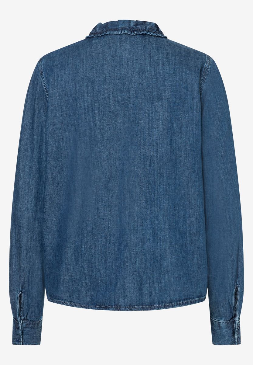 Jeansbluse mit Rüsche