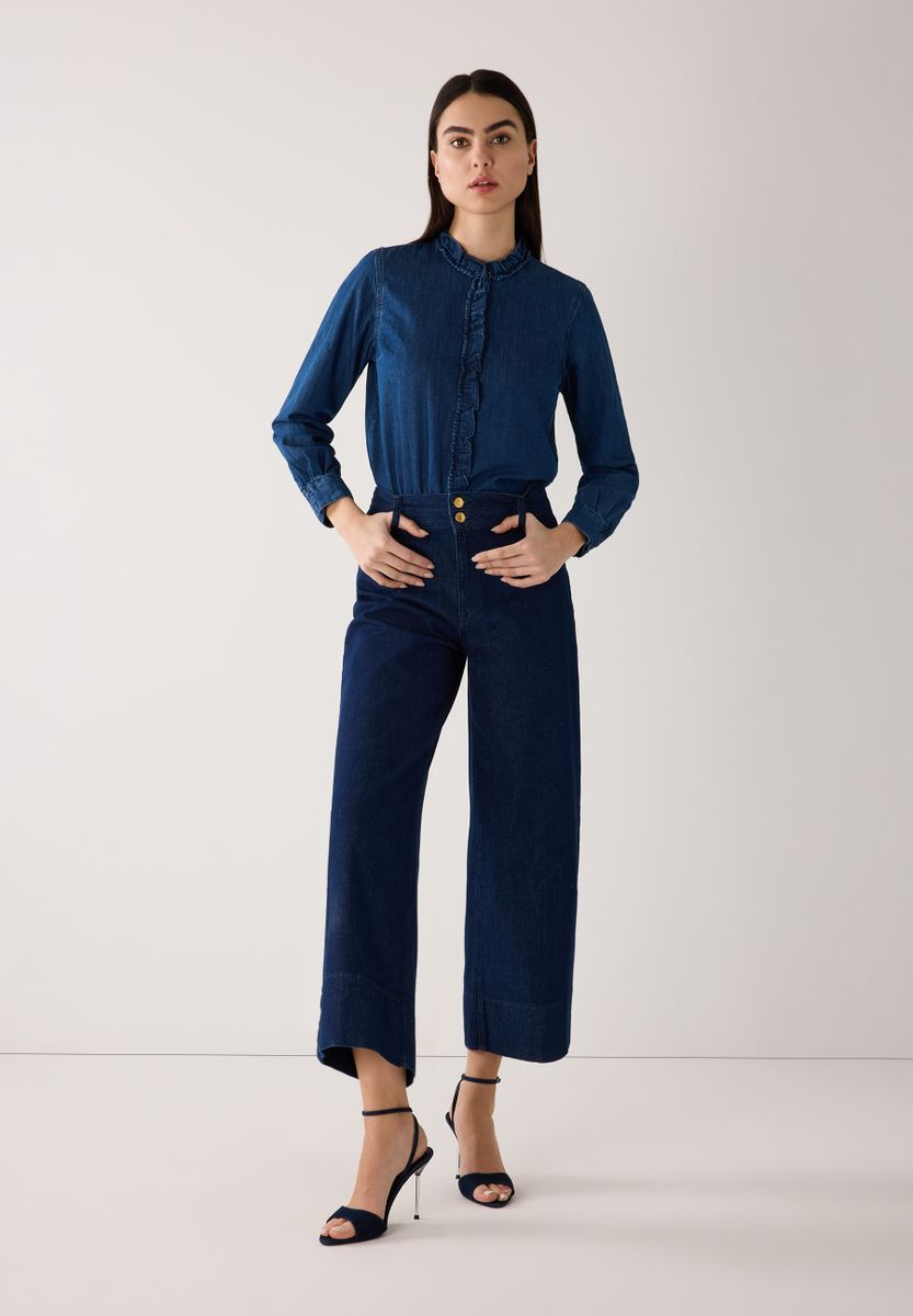 Jeansbluse mit Rüsche