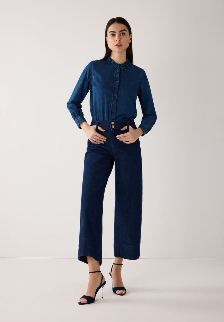 Jeansbluse mit Rüsche