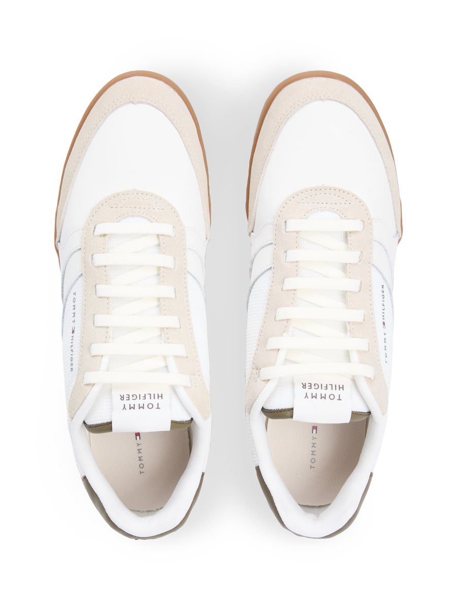 Mixed Texture Cupsole Trainers With Leather
