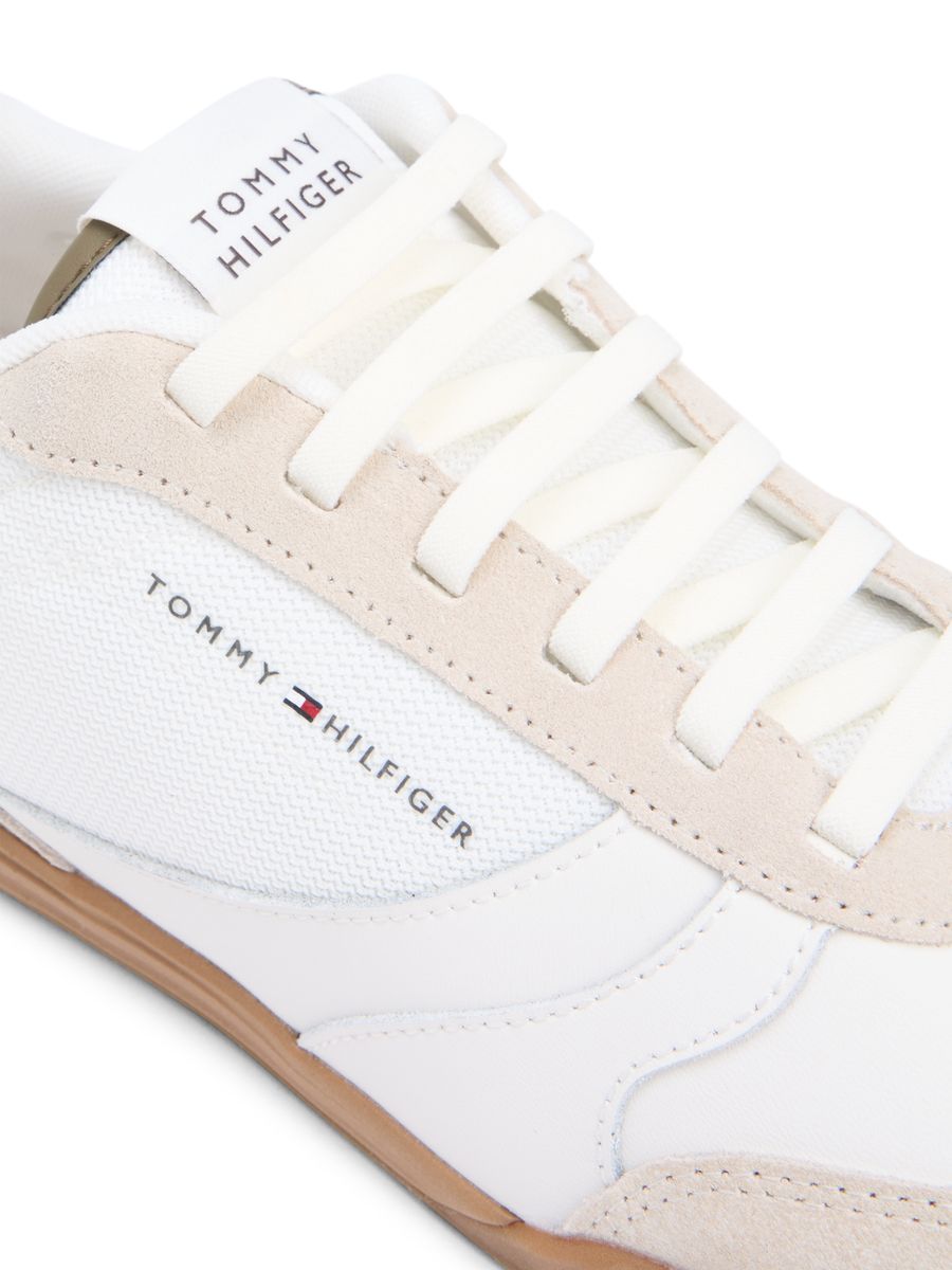 Mixed Texture Cupsole Trainers With Leather