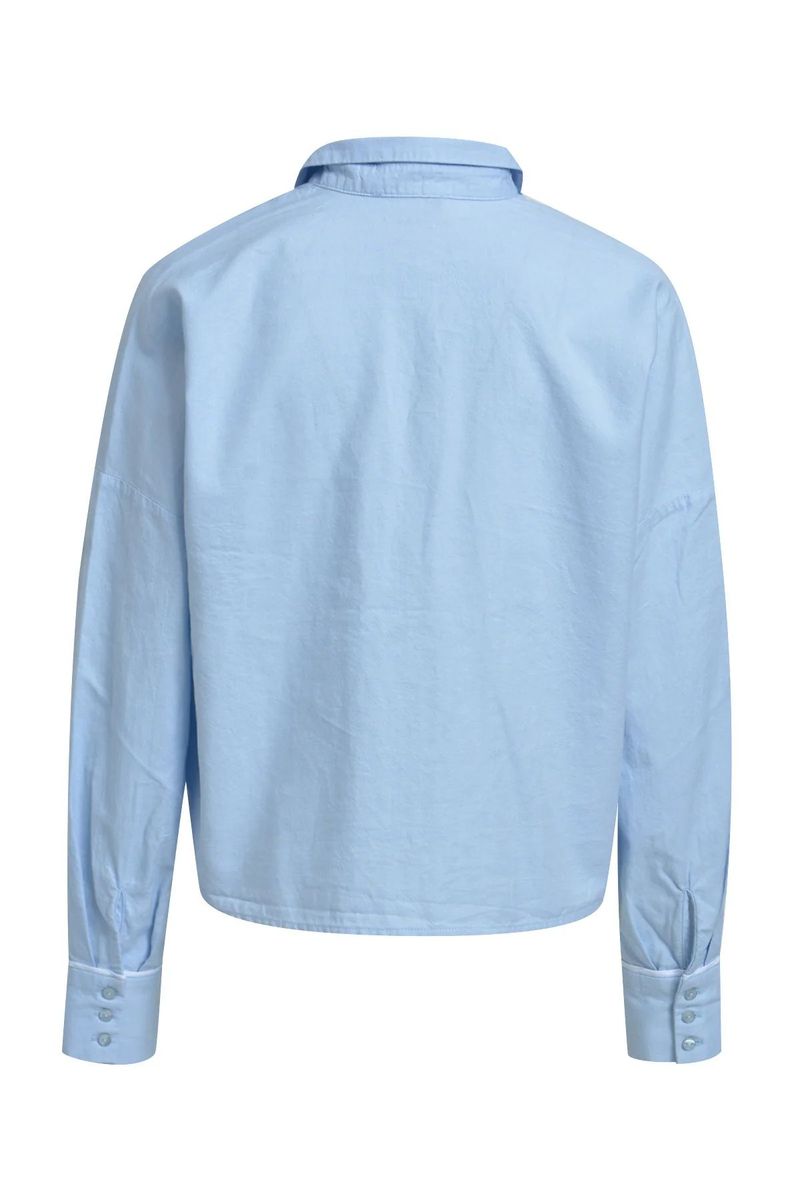 Cropped Ruffle Oxford Blouse