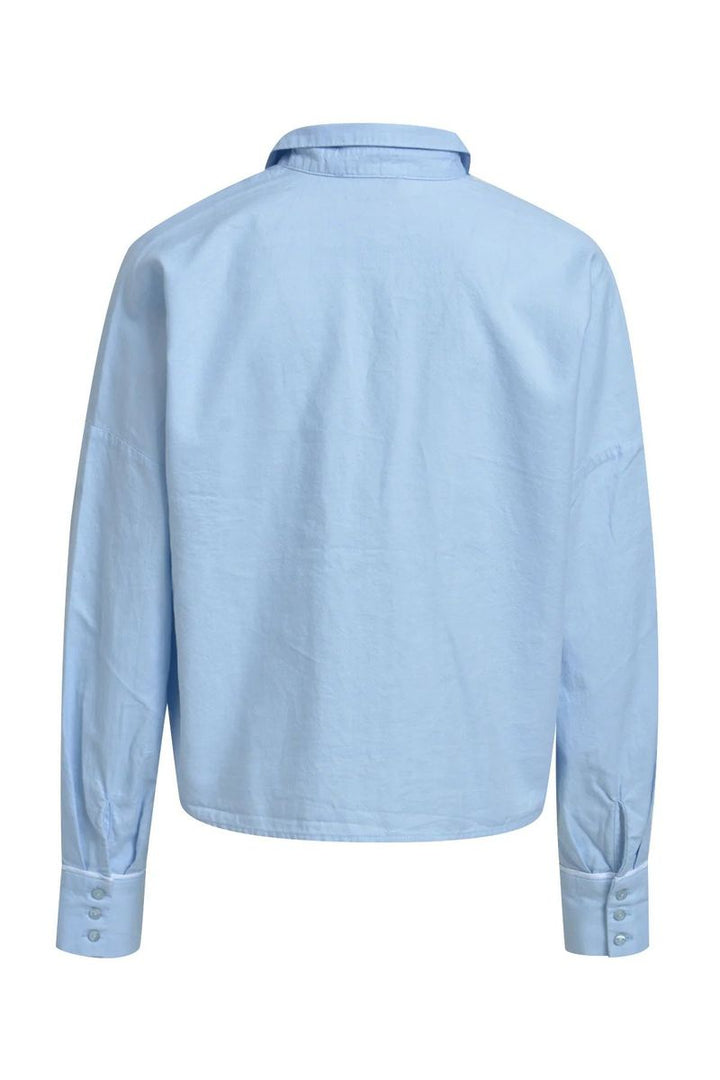 Cropped Ruffle Oxford Blouse