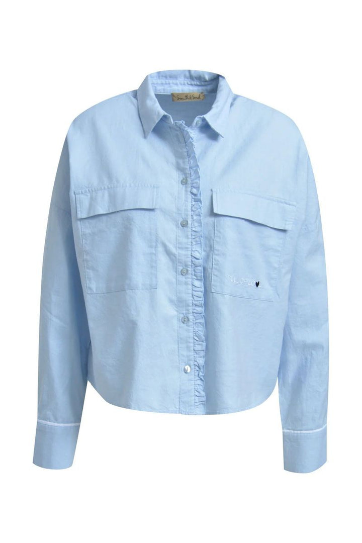 Cropped Ruffle Oxford Blouse