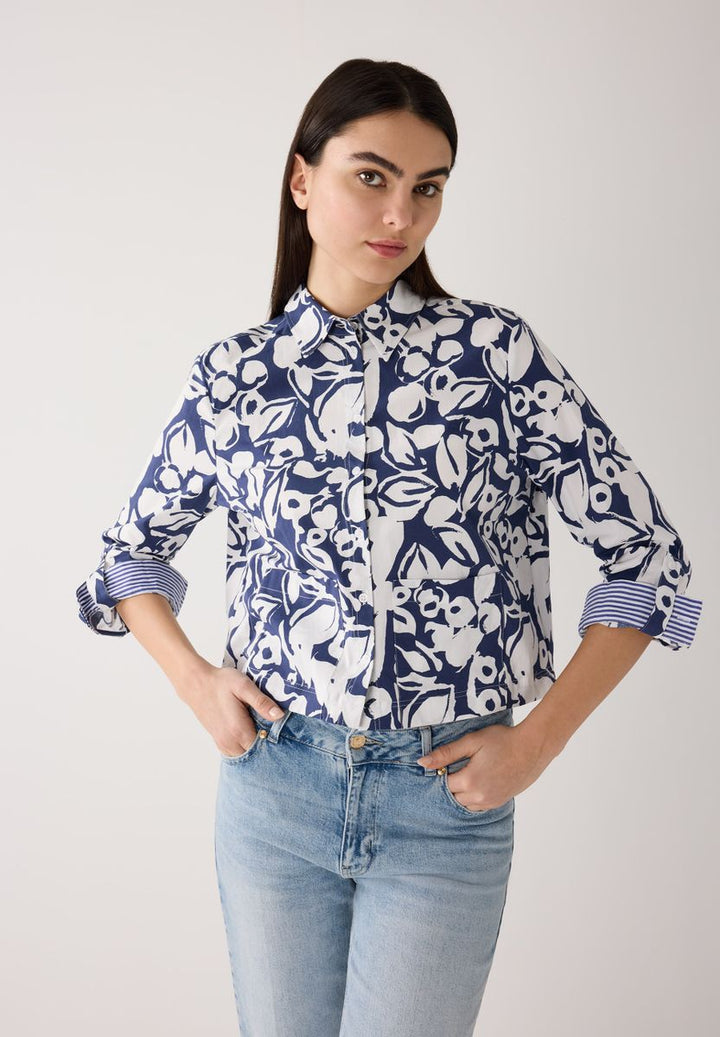 Kurze Baumwoll-Bluse mit Print
