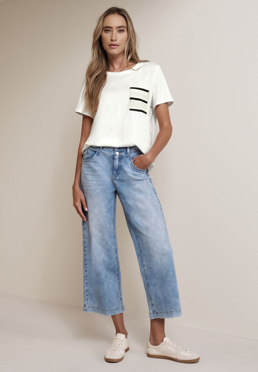 Kurzarm Shirt mit Streifen-Tasche