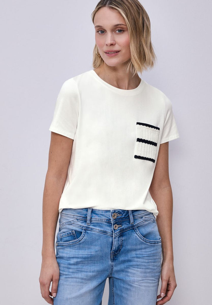Kurzarm Shirt mit Streifen-Tasche