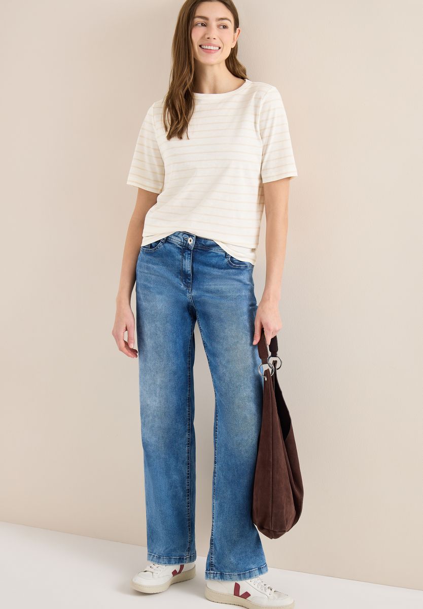 T-Shirt mit Boatneck und Streifen