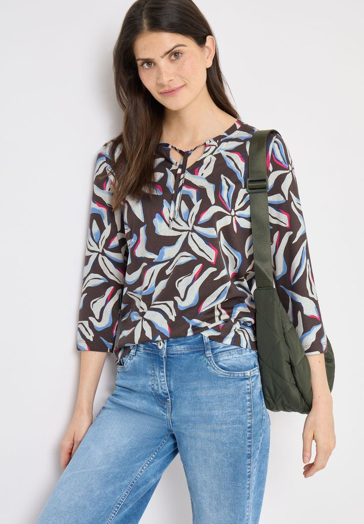 Shirt mit Split Neck und Print