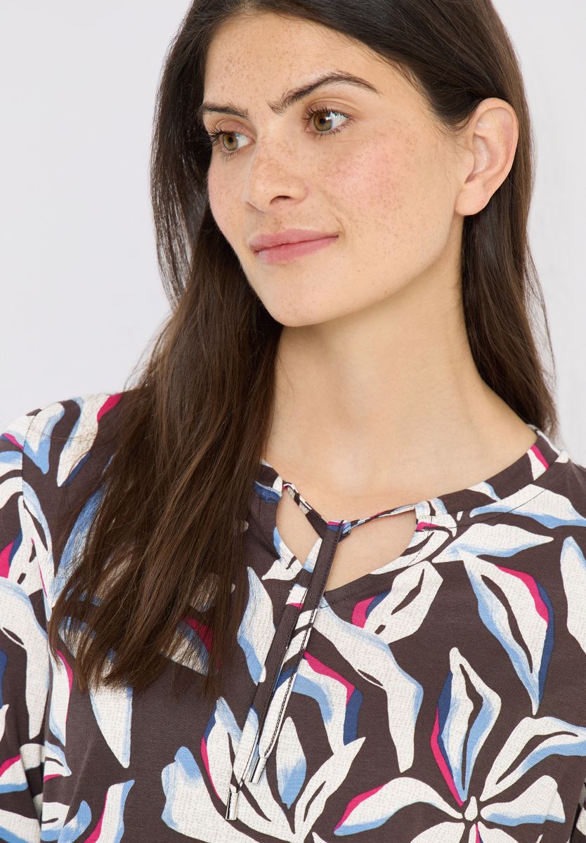 Shirt mit Split Neck und Print