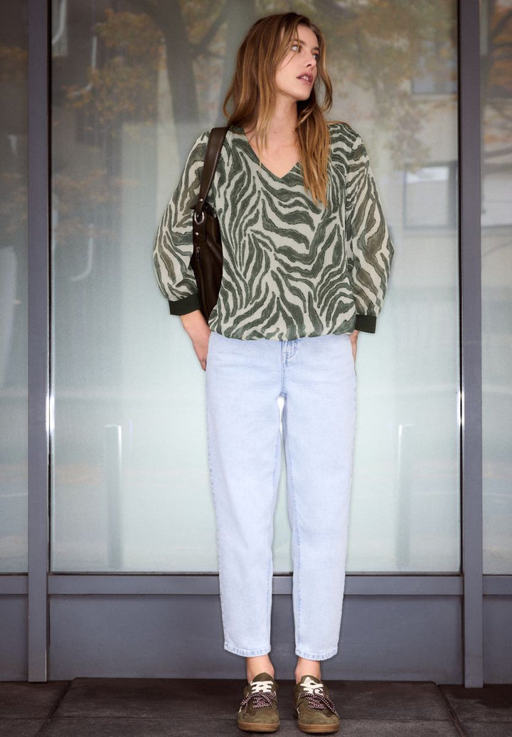 Langarm Bluse mit V-Neck aus Chiffon