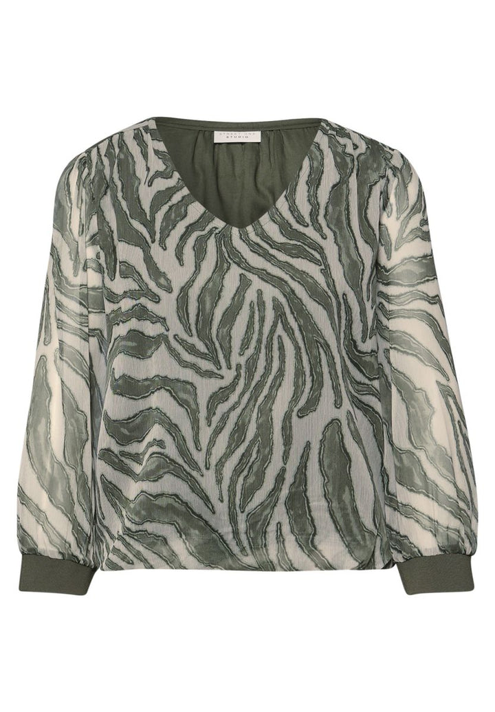 Langarm Bluse mit V-Neck aus Chiffon