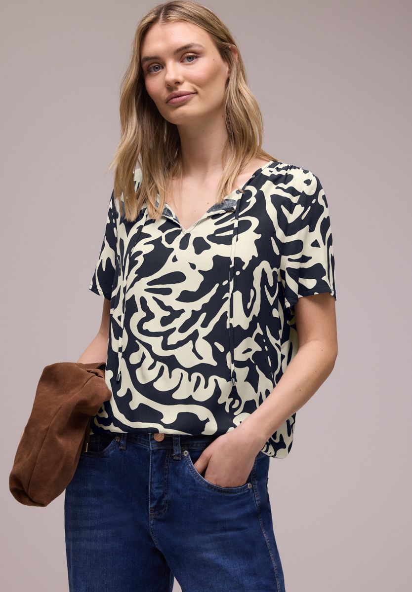 Bluse mit Split Neck und Bändern