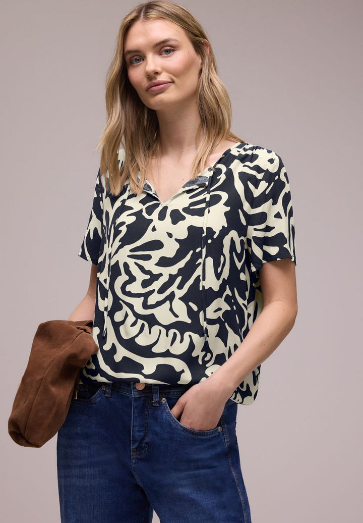 Bluse mit Split Neck und Bändern