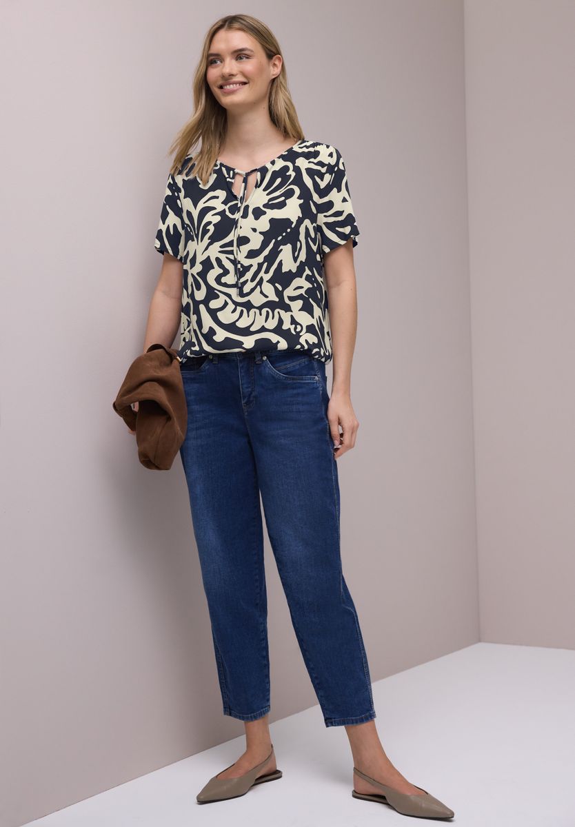 Bluse mit Split Neck und Bändern