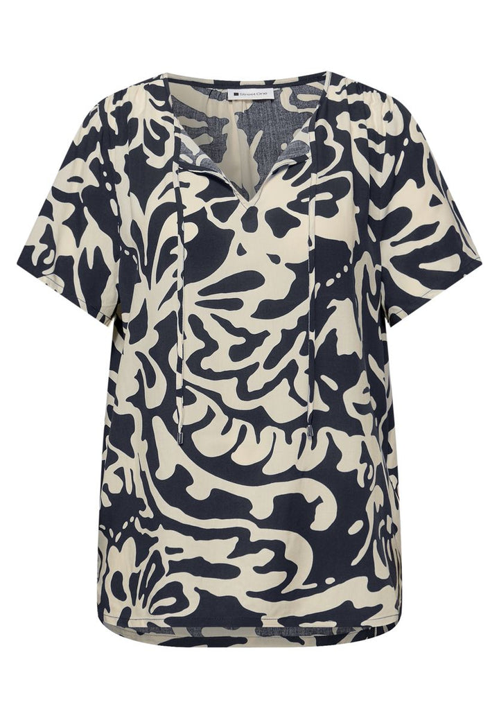 Bluse mit Split Neck und Bändern