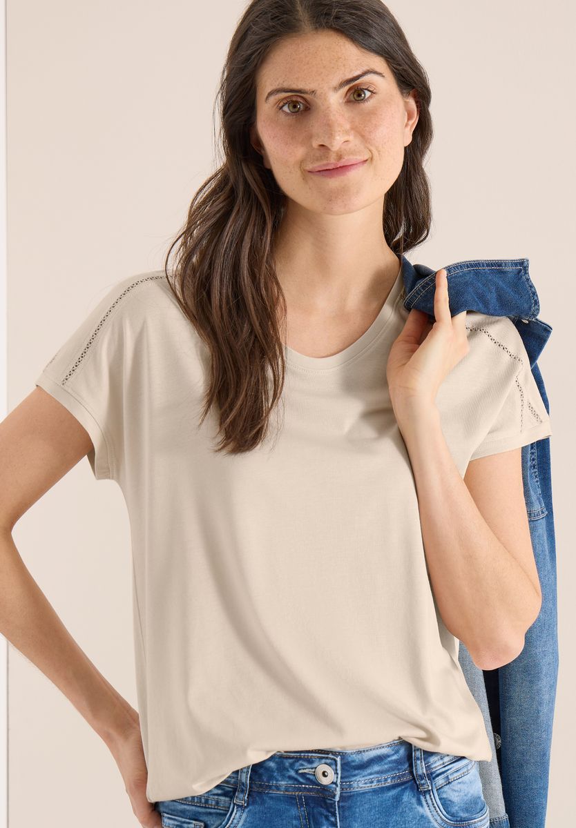 T-Shirt mit V-Neck und Spitzendetail