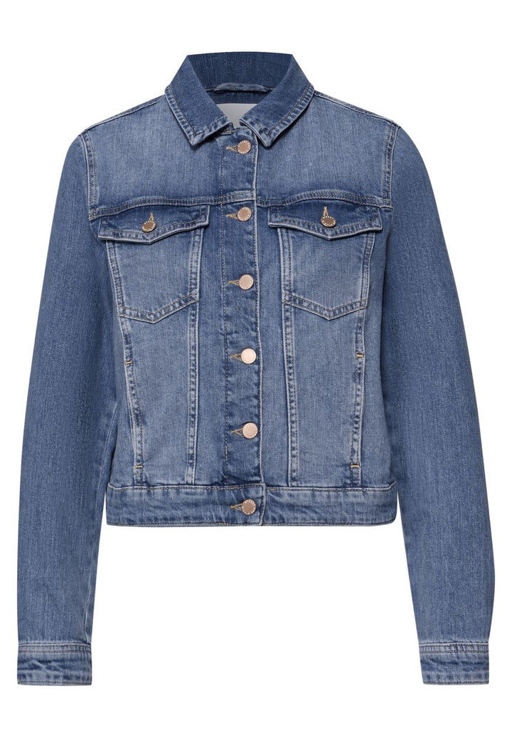Jeansjacke mit Knöpfen und Backprint