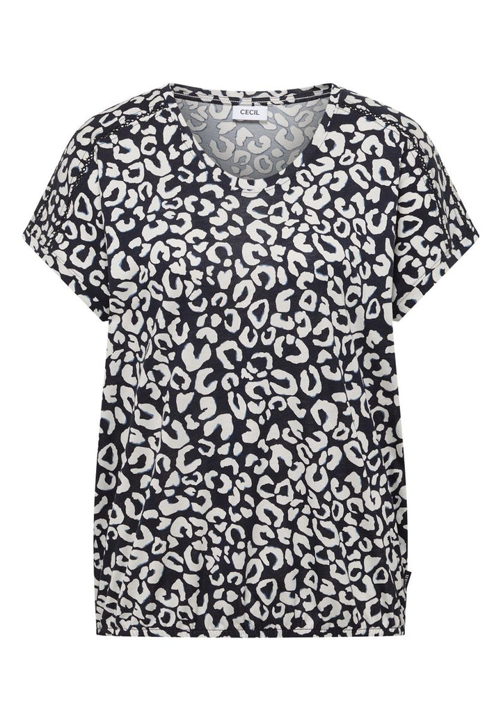 Shirt mit Spitzendetail und Leo-Print