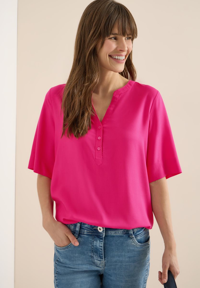 Kurzarm Bluse mit Split Neck