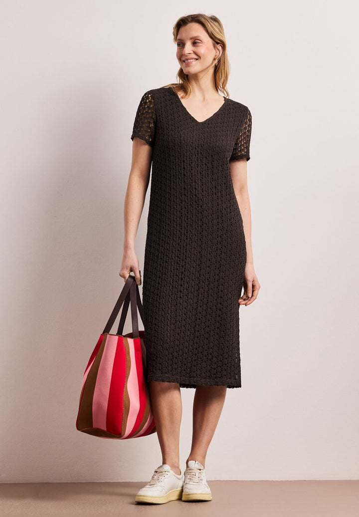 Midi-Kleid aus Spitze in Unifarbe