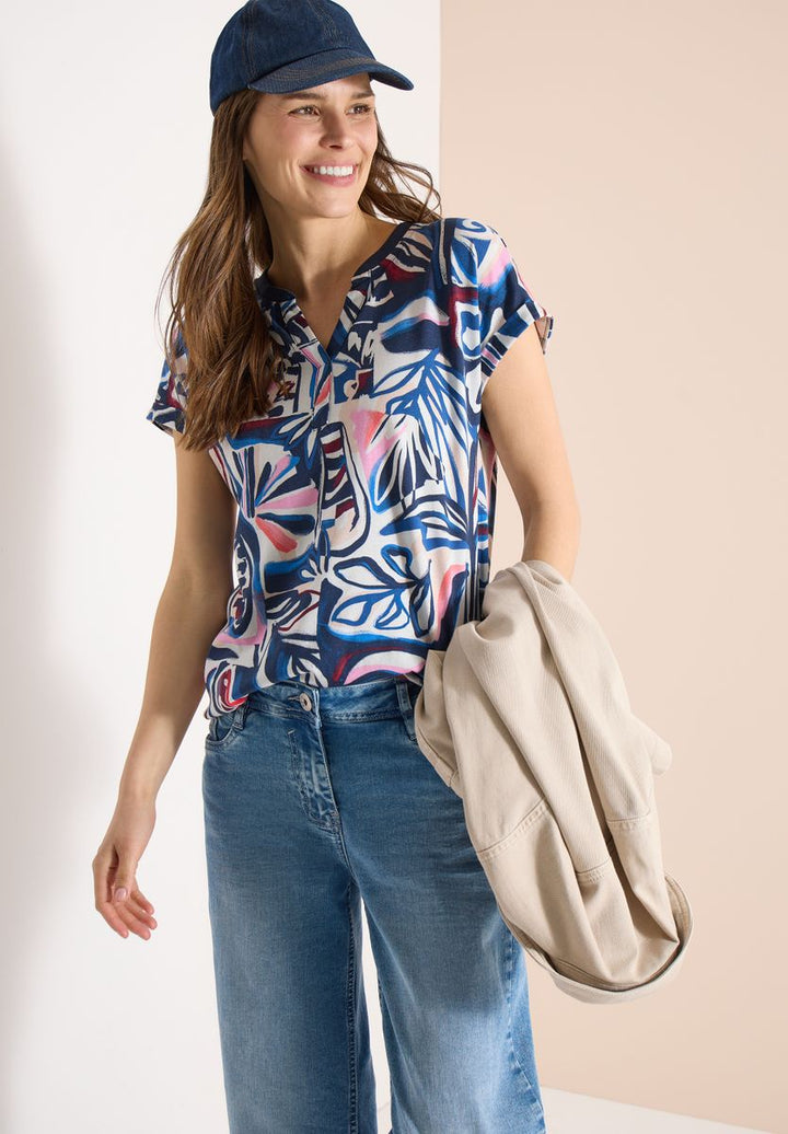T-Shirt mit Split Neck und Grafikprint