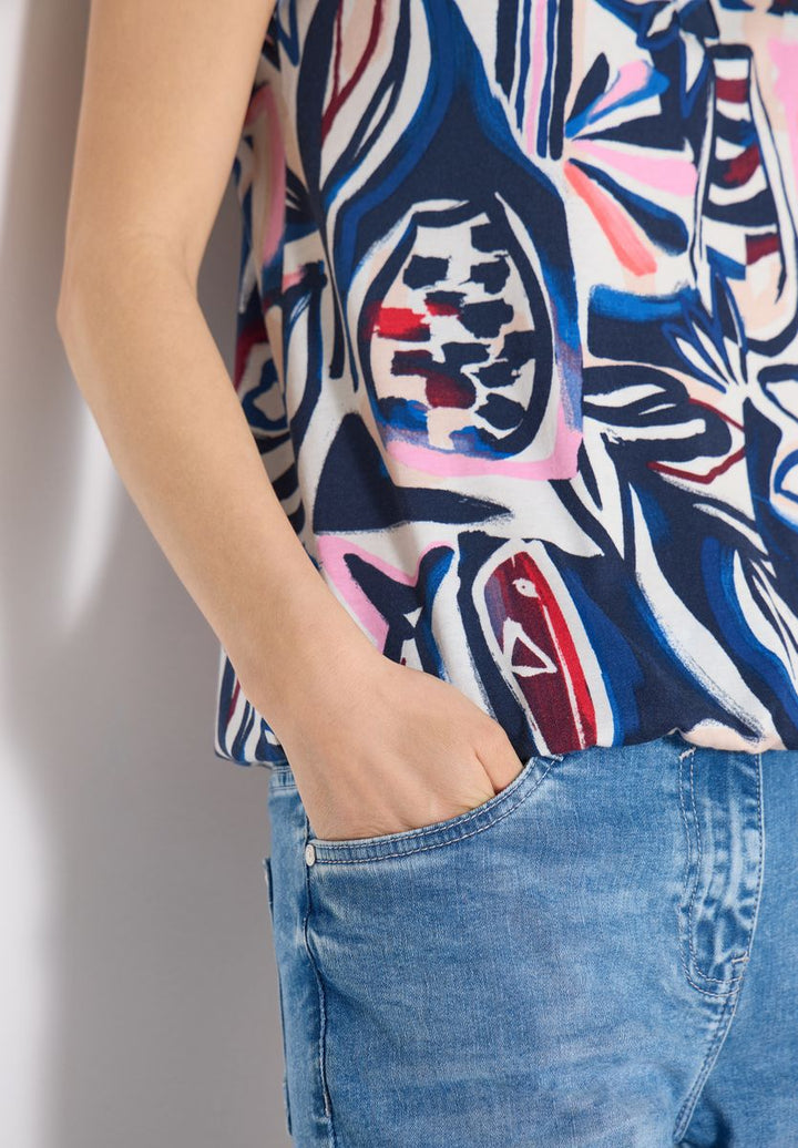 T-Shirt mit Split Neck und Grafikprint