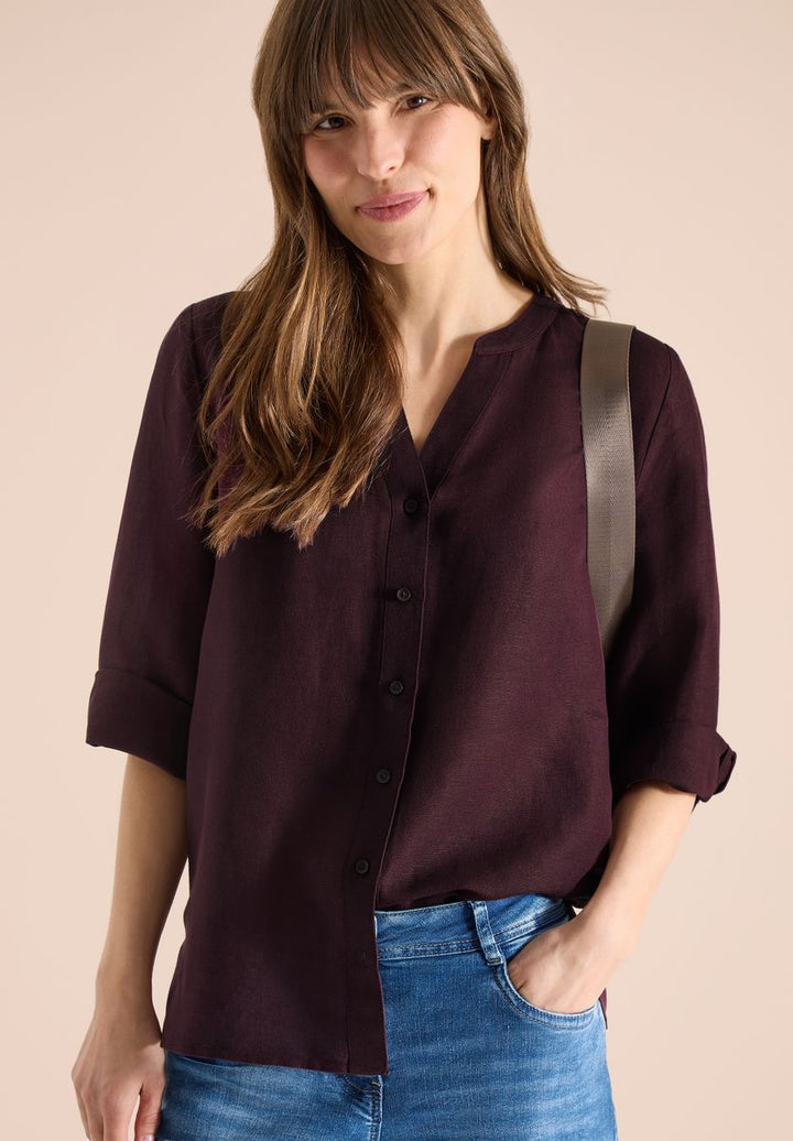 Bluse mit Split Neck aus Leinenmix
