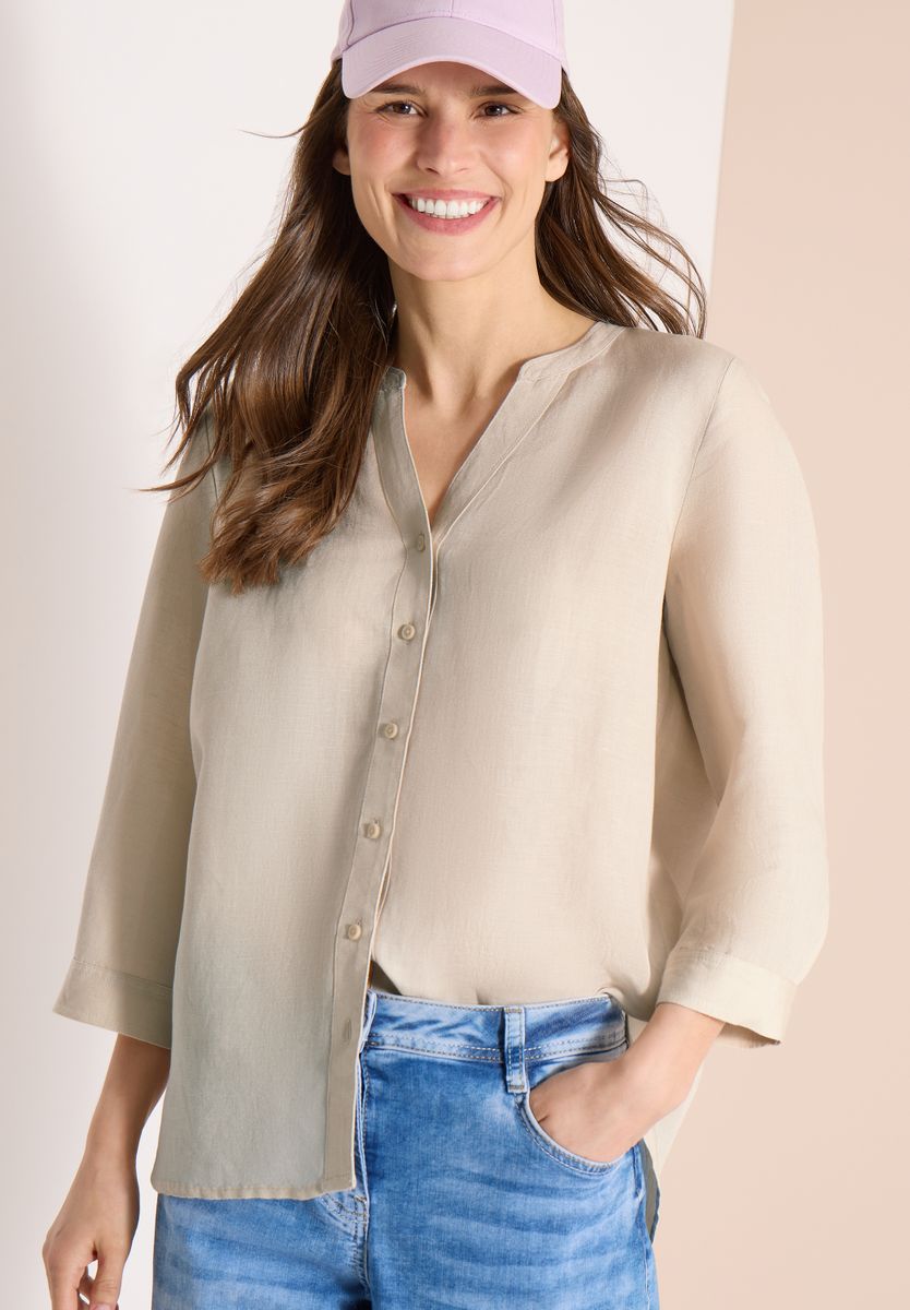 Bluse mit Split Neck aus Leinenmix