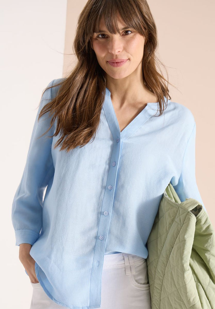 Bluse mit Split Neck aus Leinenmix