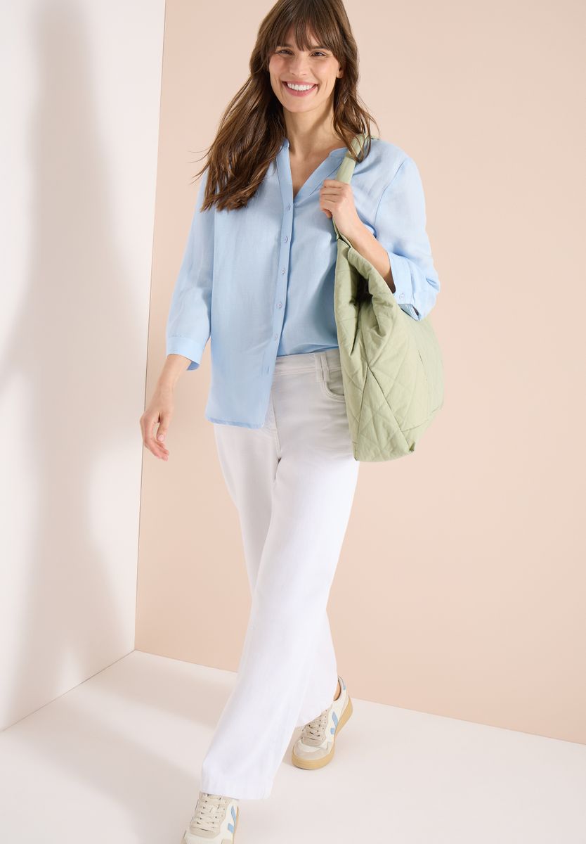 Bluse mit Split Neck aus Leinenmix