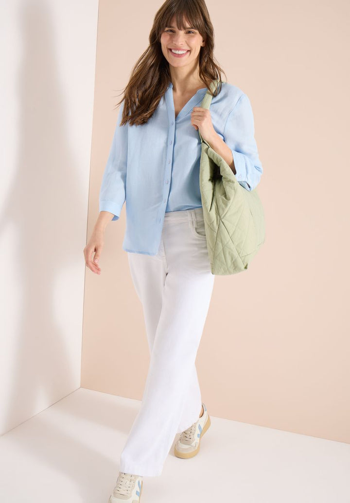 Bluse mit Split Neck aus Leinenmix